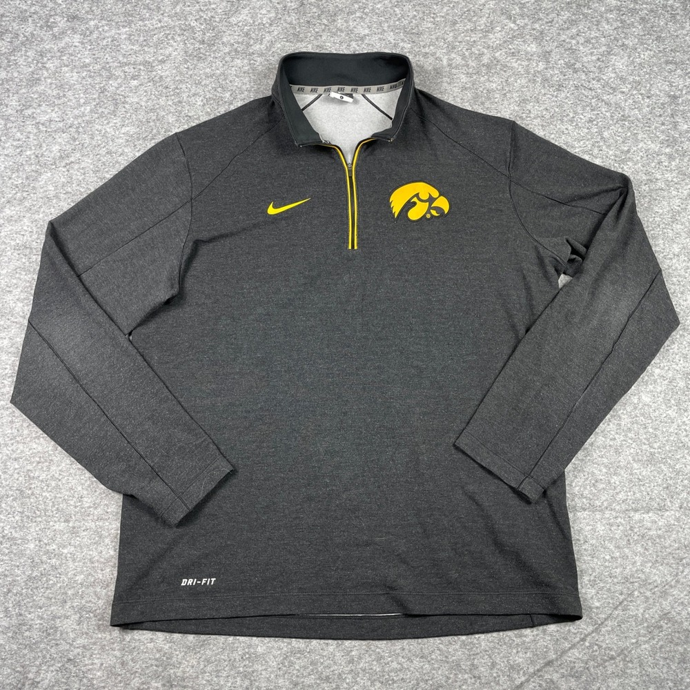 Iowa Hawkeyes Pullover Mens L Gray Rayon Nike Dri-FIT 1/4 Zip Performance
